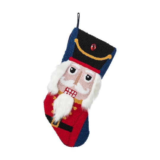 Glitzhome® 21"L Hooked Christmas Nutcracker Stocking in Red | 21" x 10.25" x 0.6" | Michaels®
